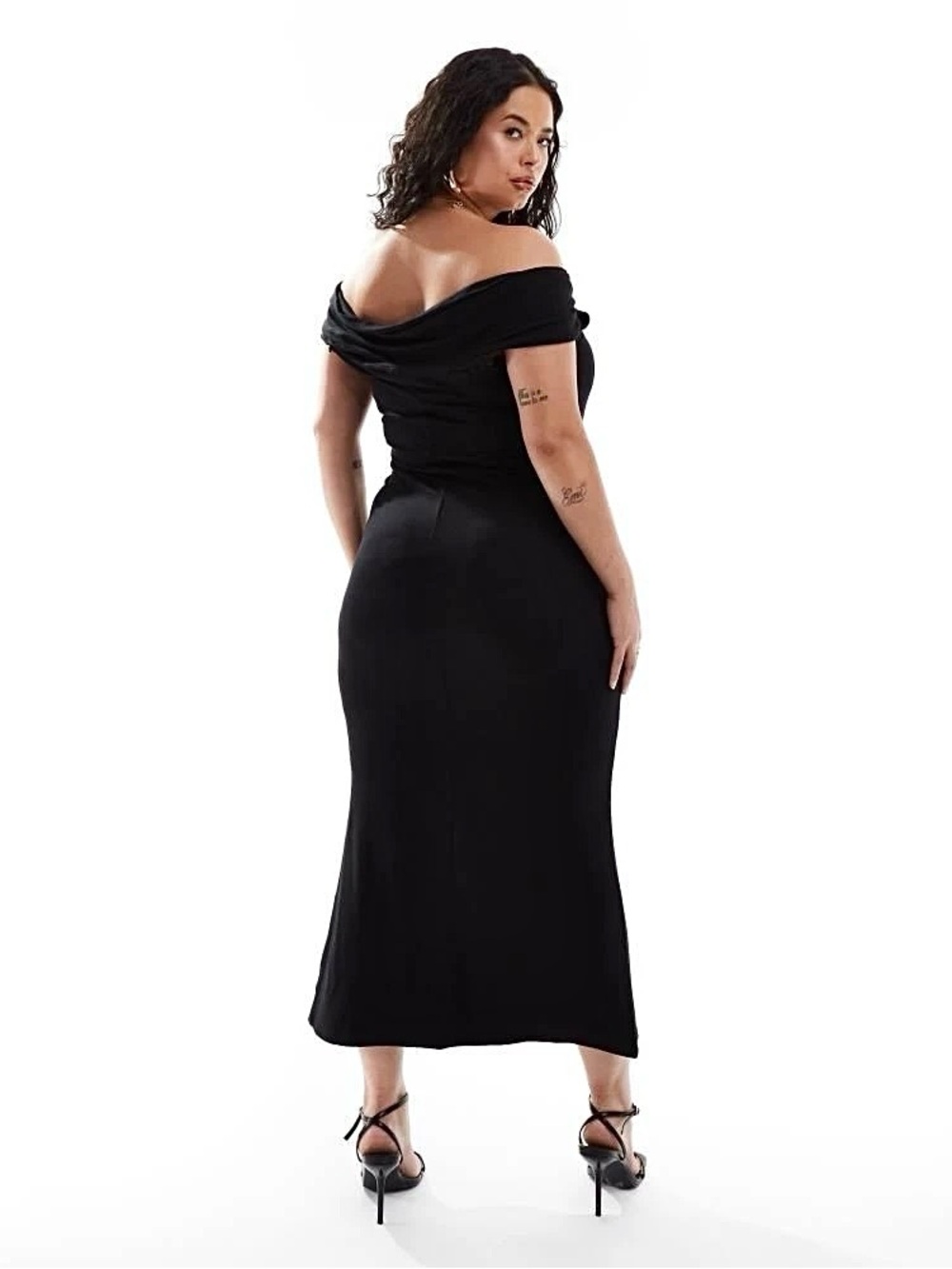 ASOS Design Curve Black Off Shoulder Dress 18 Plus Size - Picture 6 of 11